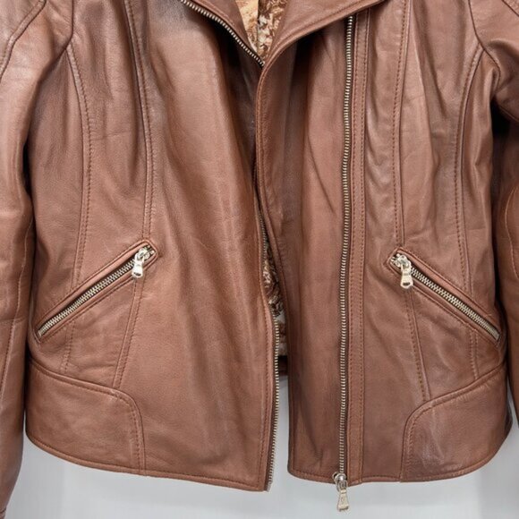 GUESS Women's Biker 100% Leather Lined jacket Size L - Picture 4 of 8